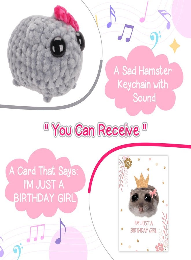 سلسلة مفاتيح Dalycro Tiktok Sad Hamster Meme مع صوت، دمية هامستر حزينة محبوكة يدويًا رائعة مع بطاقة هدية للنساء والفتيات في عيد ميلادهن - Image 4